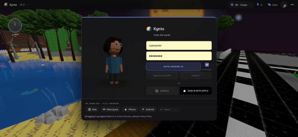 Kynto Login Screen